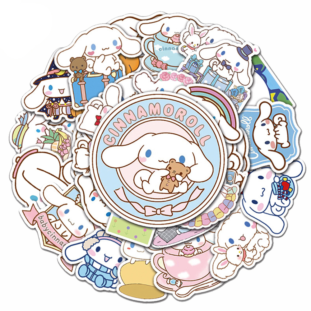 10/30/50 pçs engraçado cinnamoroll adesivos dos desenhos animados bonito crianças brinquedo decalques pvc diy bagagem estacionária parede carro viagem adesivo atacado