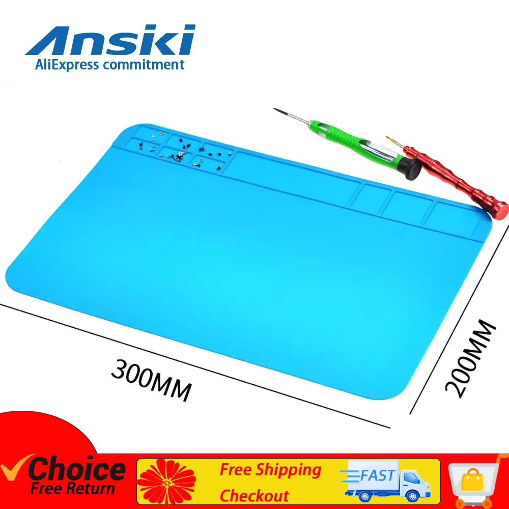 Ansiki 300x200mm almohadilla de trabajo de soldadura de reparación almohadilla de silicona resistente a altas temperaturas ESD antiestática impermeable para kit de herramientas de reparación