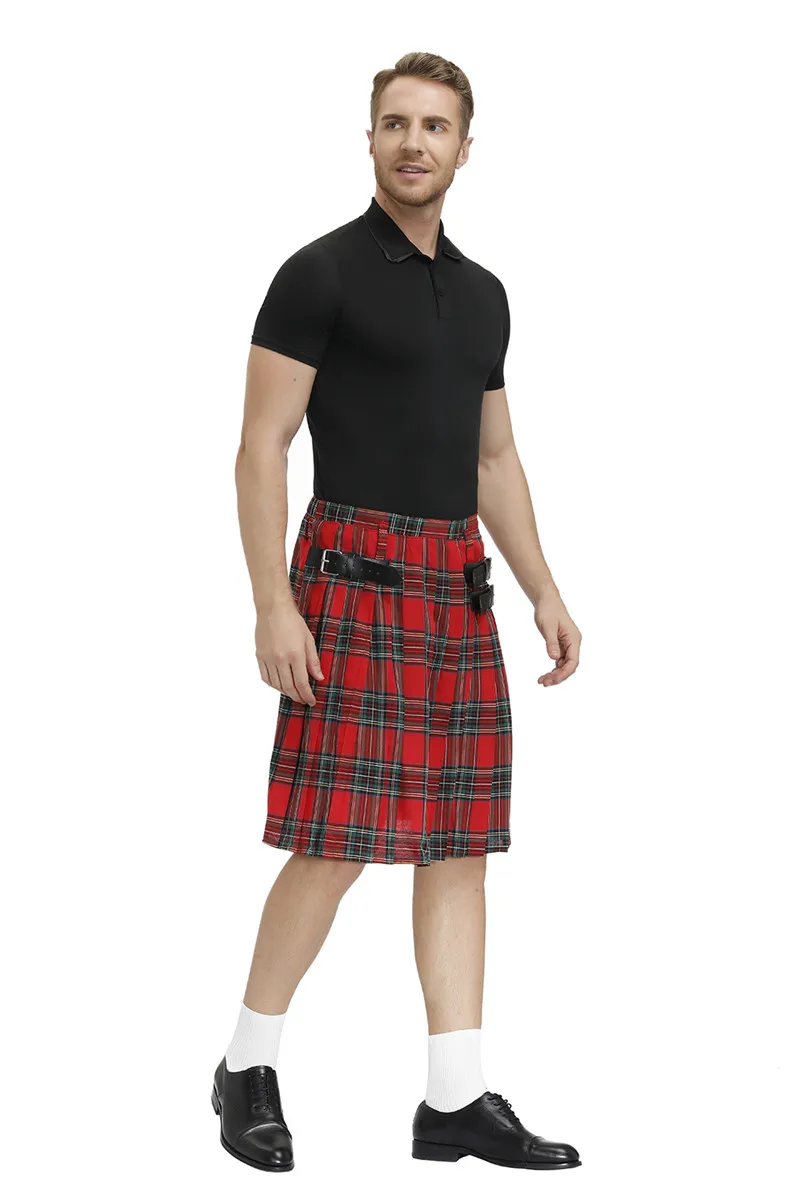 Kilt tradicional masculino escocês com cinto bilateral Highland Tartan plissado Kilt masculino