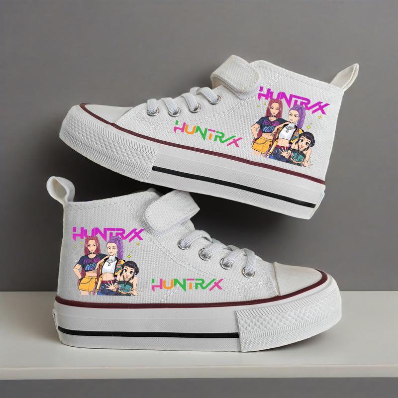Детская парусиновая обувь Kpop Demon Hunter, высокие кроссовки для девочек, дышащая спортивная обувь, студенческая уличная теннисная обувь для бега