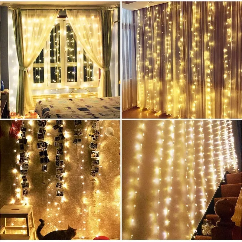 USB String ไฟวันหยุดงานแต่งงาน Fairy Light Garland สําหรับห้องนอน 3/4/6M รีโมทคอนโทรลผ้าม่าน LED ตกแต่งคริสต์มาส
