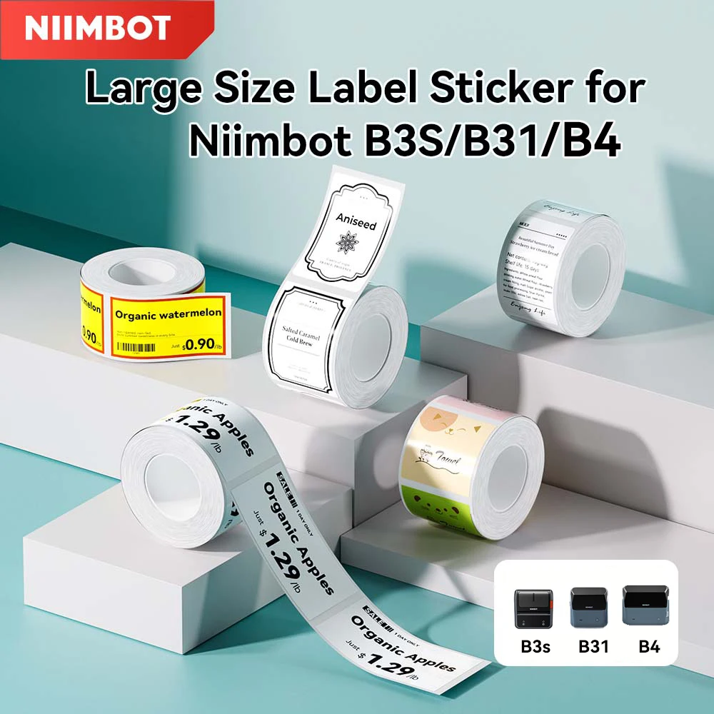 Etiqueta adhesiva térmica para NiiMbot /B3S/B31/B4, tamaño grande, 60-70mm de ancho, papel adhesivo de código de barras comercial