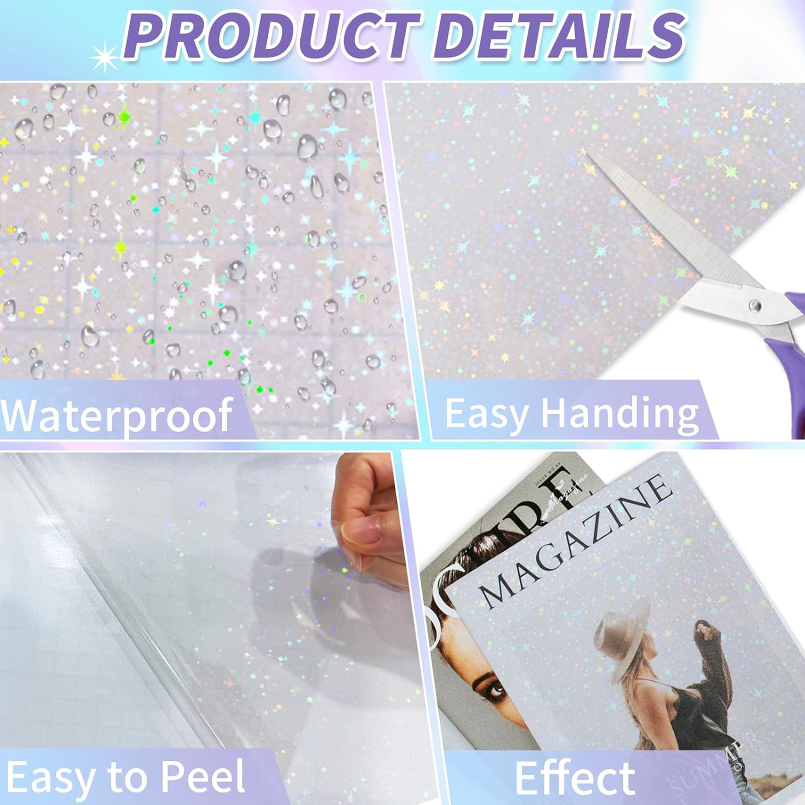 20 Sheets Holographic Sticker Paper A4 Clear Vinyl Self Adhesive Waterproof Transparent Laminating Sheets 11.7 x 8.3 Inch 5 Styl