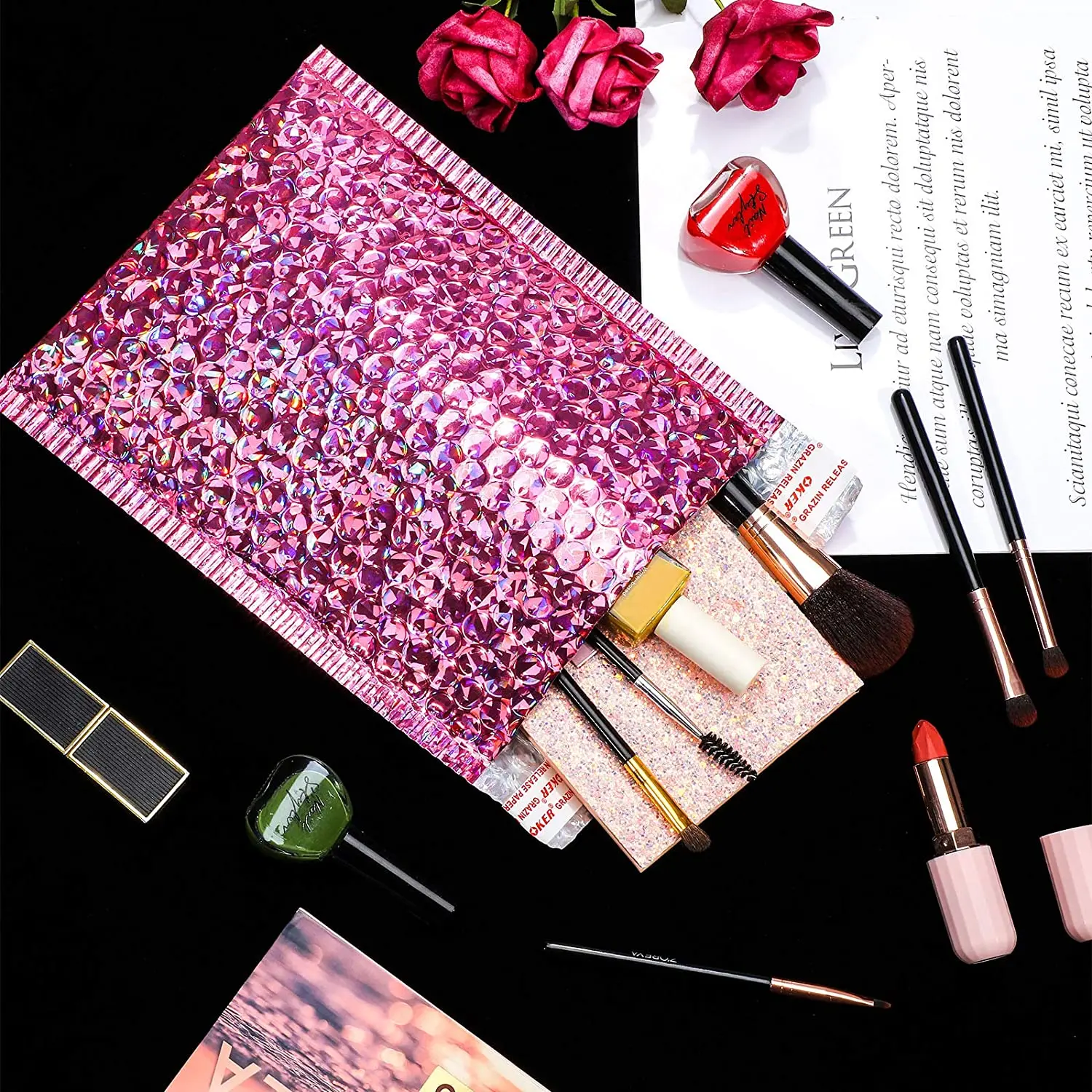 100 Uds. Bolsas de sobres de burbujas rosas para bolsas de envío, embalaje acolchado de burbujas, bolsa de embalaje impermeable, bolsa postal gruesa