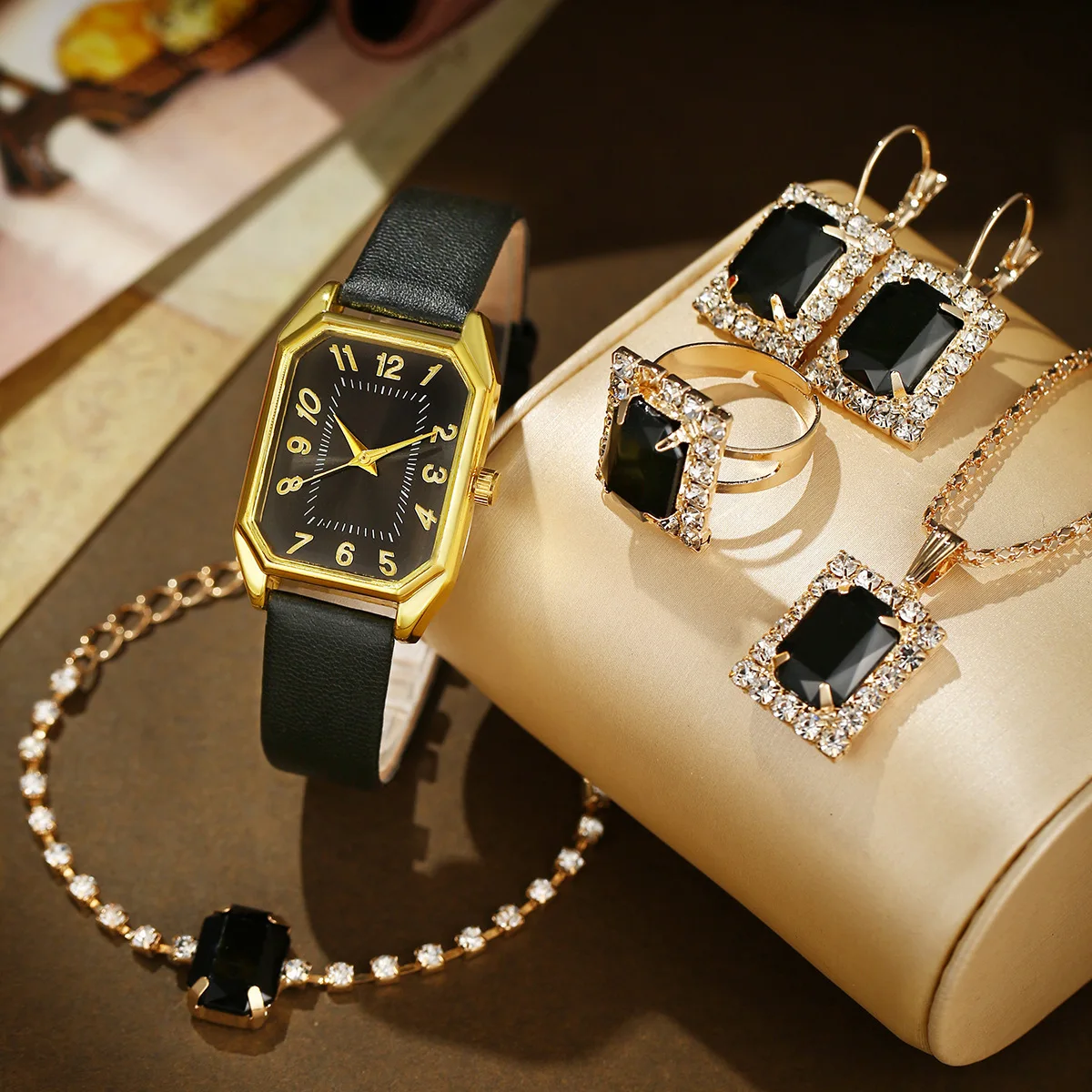Montres carrées de luxe pour femmes, montre-bracelet à quartz pour dames, ensemble de bijoux classiques simples, marque de mode, 6 pièces, 5 pièces, 1 pièce