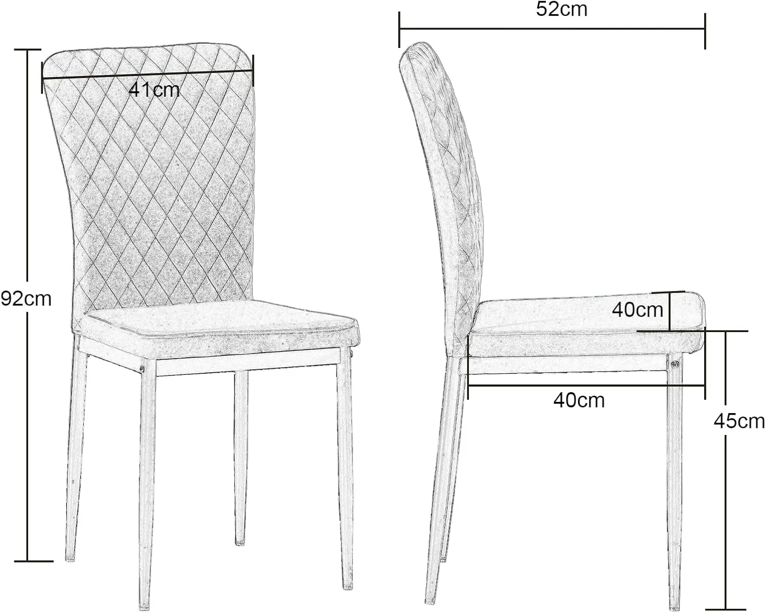 Suede Light Grey Dining Chairs Set of 4- Modern Armless High Back Upholstered Soft Seat with Black Metal Legs for Dinin