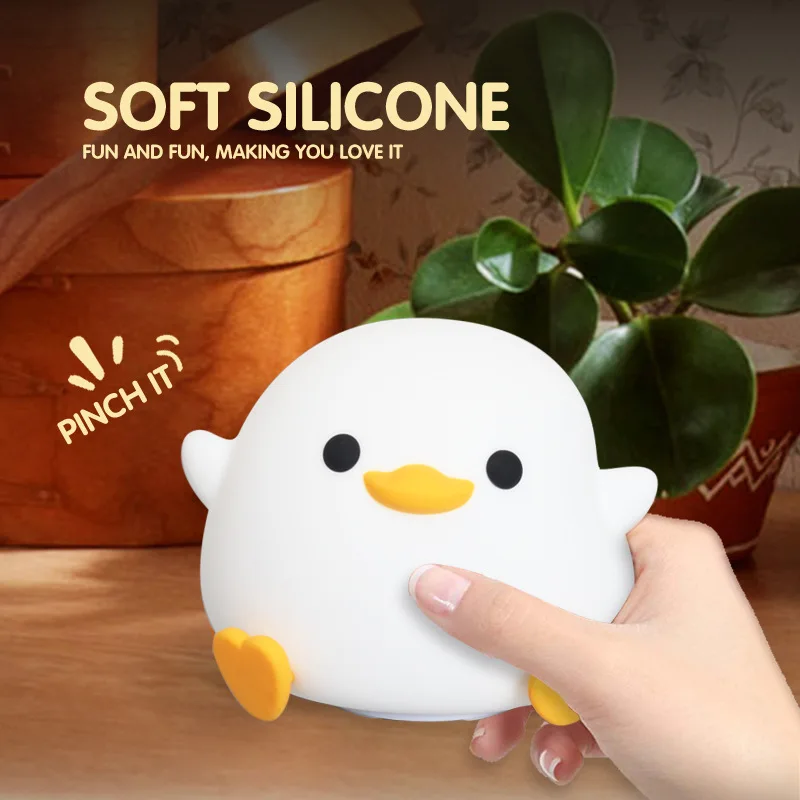 Luz nocturna de silicona de pato con temporizador recargable por USB, lámpara táctil con atenuación, dormitorio para dormir, decoración de animales de dibujos animados, regalo para niños