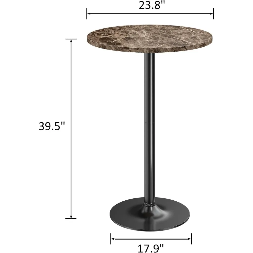 Bistro Pub Table Round Bar Height Cocktail Table Metal Base MDF Top Obsidian 23.8-Inch Top, 39.5-Inch Height