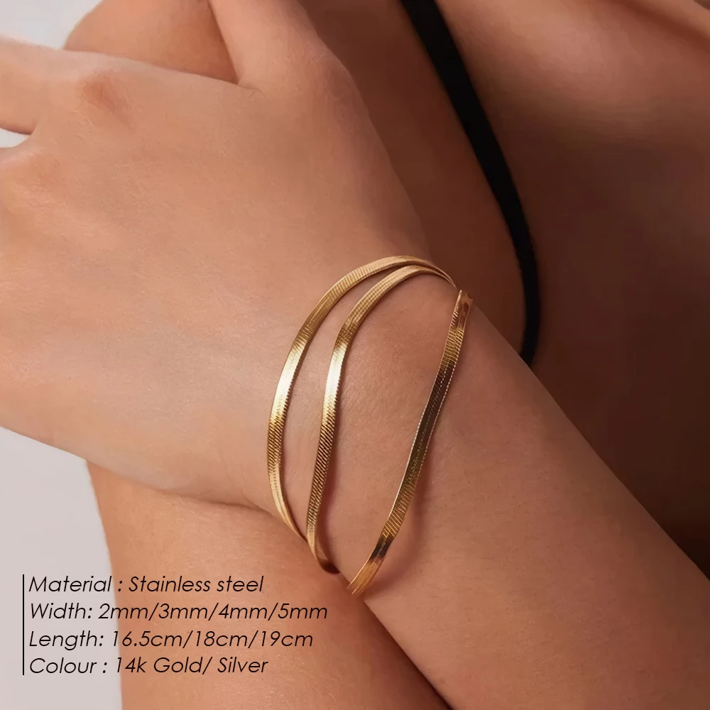 EManco Nữ Xu Hướng Cổ Điển Loài Rắn Dây Chuyền Vòng Tay Vàng Màu Rộng 3/4/5MM Thép Không Gỉ Dây Chuyền Vòng Tay dành Cho Nữ Trang Sức Quà Tặng