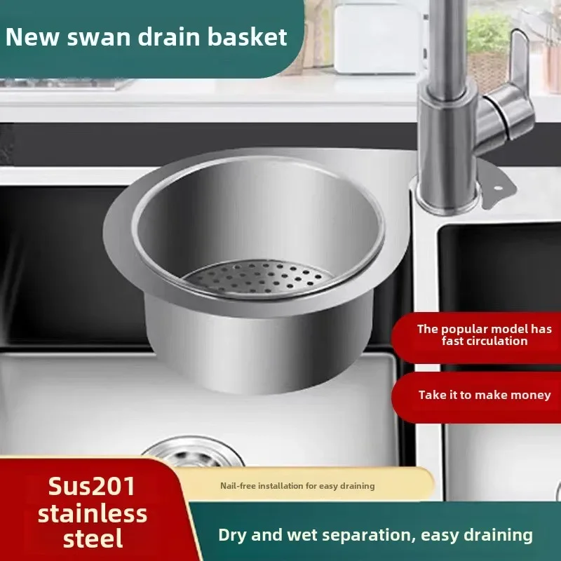 Swan Shape Hanging Filter Basket 201  Stainless Steel Corner Sink Strainer Kitchen Sink Drain Basket Swan Drain Rack for Sink