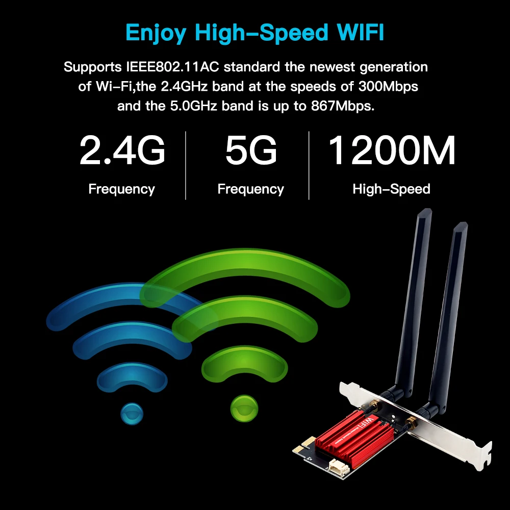 Adaptador inalámbrico WiFi 5 AC1200 PCI-E, tarjeta de red BT 4,0, banda Dual, 2,4G/5GHz, 802.11AC, ordenador portátil de escritorio, PC para Windows 7/8/10/11