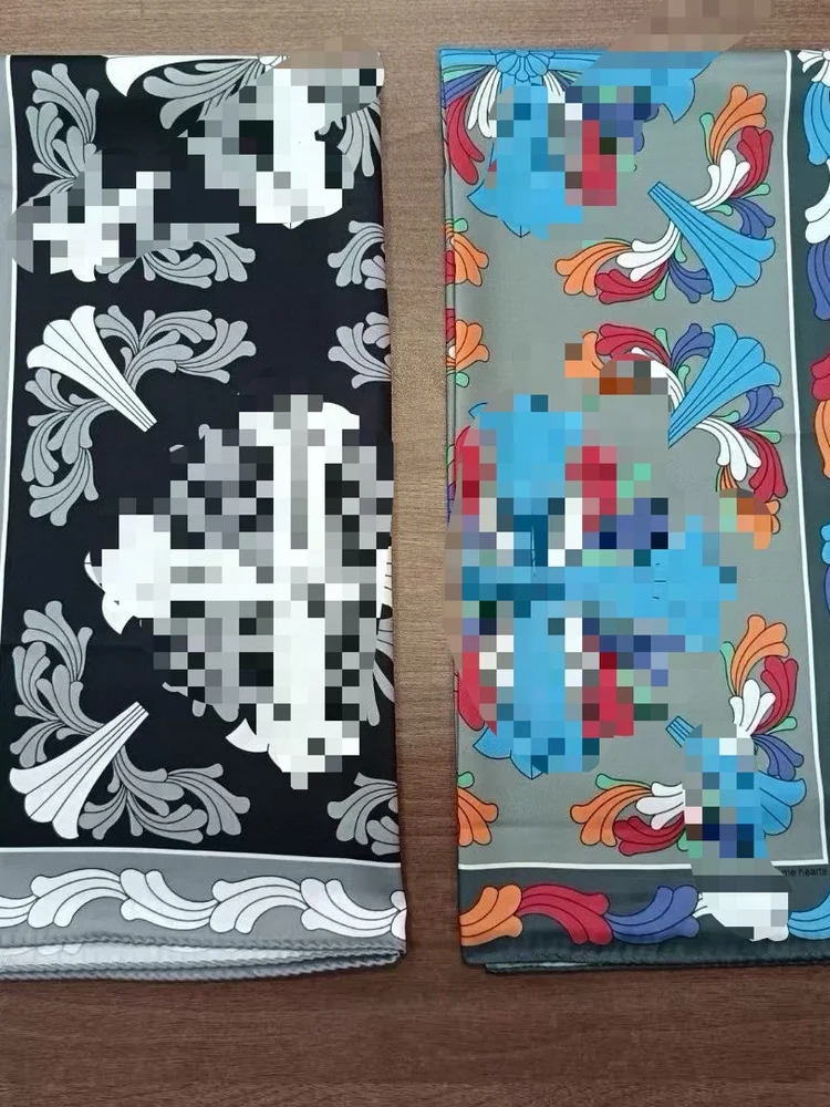 Lenço de seda retangular longo com ente de cruz sánscrita azul, 2405g, estampa floral de videira, sem alças, estilo corea...