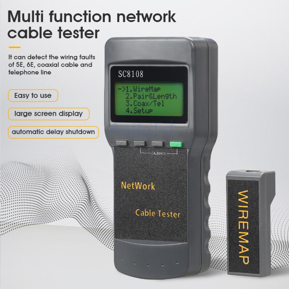 SC8108 портативный ЖК-цифровой ПК, сетевой телефон, тестер длины локальной сети, многофункциональный беспроводной тестер сети CAT5e RJ45