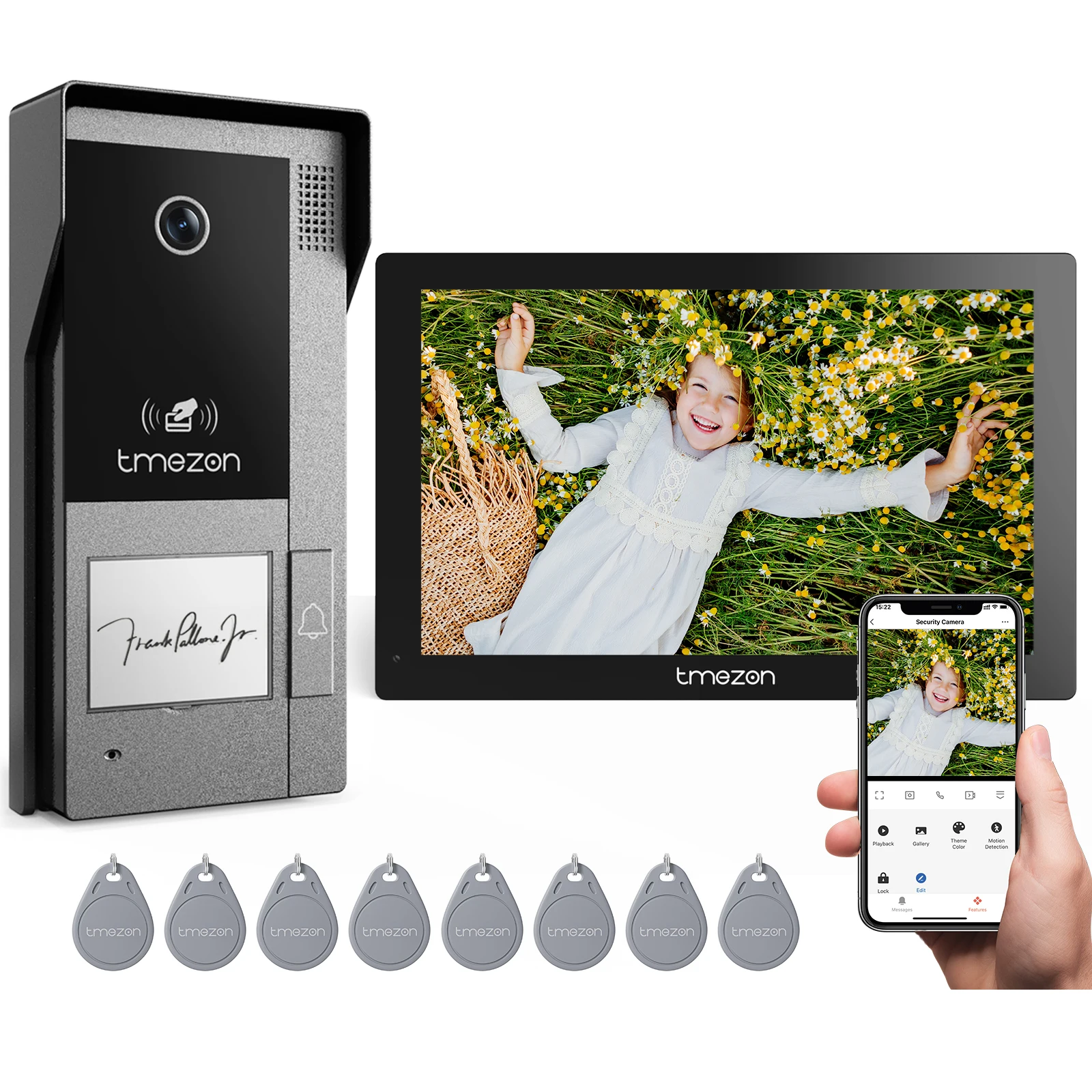 TMEZON WiFi Video Deurtelefoon 2 Draads, 7 '' touchscreen 1080P Video Deurbel Intercom Systeem, Menselijke Bewegingsdetectie, TUYA/RFID Auto