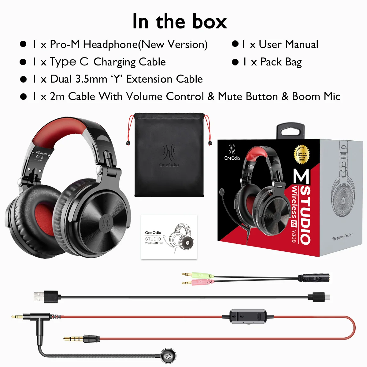 Oneodio 110h, bezprzewodowy zestaw słuchawkowy Bluetooth 5.2 + przewodowe słuchawki gamingowe 2 w 1 z mikrofonem do PC PS4 Skype Type C