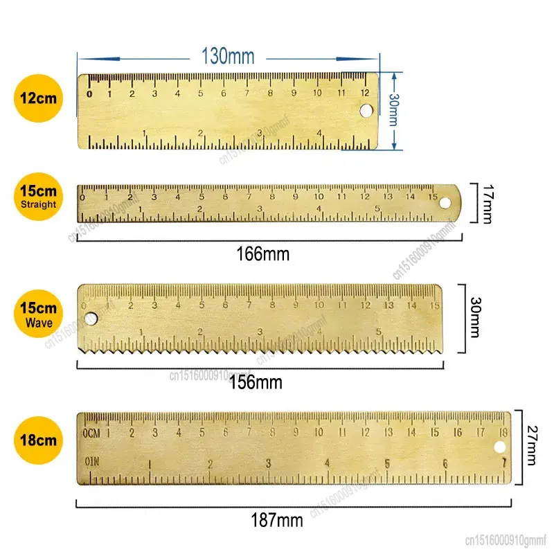 12cm 15cm 18cm Double Scale Vintage Metal Brass Copper Straight Ruler Office School Measuring Tool For Math Geography Art Design