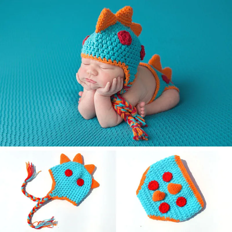 ทารกแรกเกิดการถ่ายภาพ Props เด็กทารกไดโนเสาร์ถ่ายภาพอุปกรณ์เสริมใหม่ Bebe Handmade เครื่องแต่งกายทารกใหม่ถักเสื้อผ้า