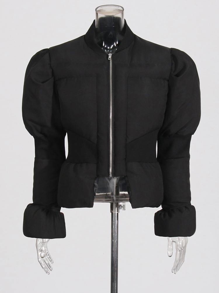 TWOTWINSTYLE Solide Abnehmen Mäntel Für Frauen Stehen Kragen Flare Hülse Patchwork Zipper Minimalistischen Tunika Jacken Weibliche Mode