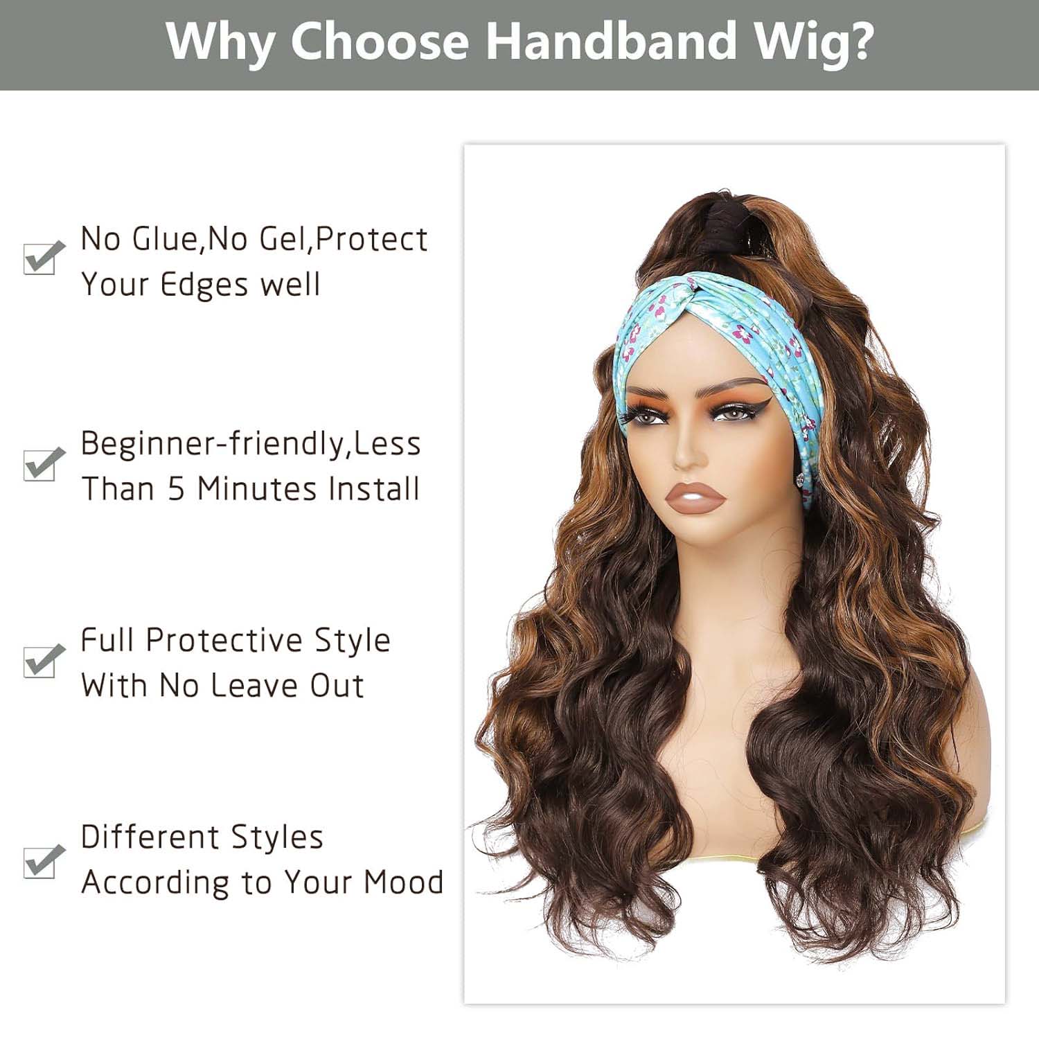 Perruque bandeau synthétique longue ondulée pour femmes, perruque de mise en place et aller, perruque longue bouclée pour femmes, utilisation quotidienne de fête