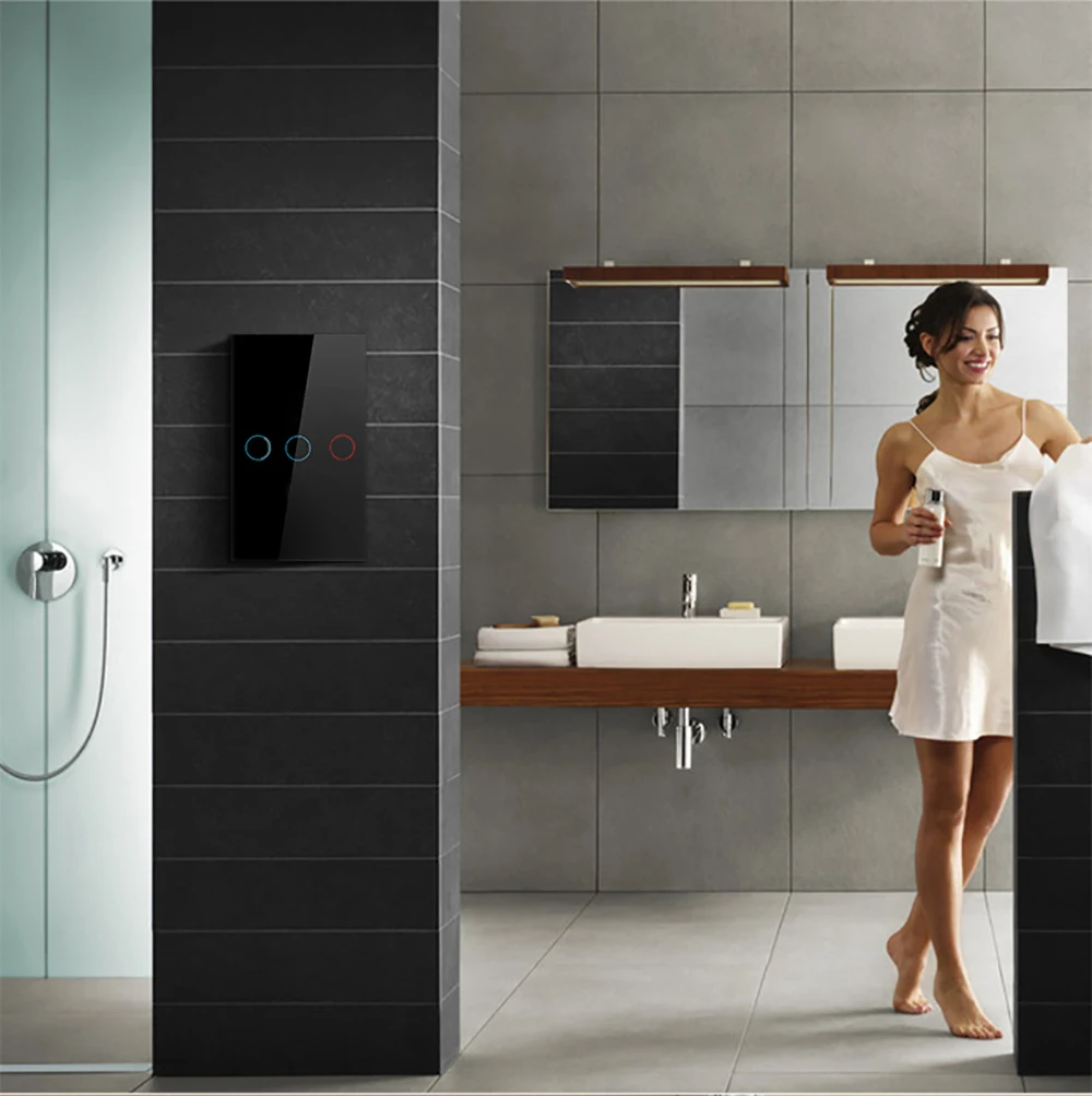 Interruptor táctil UE EE. UU. Panel de cristal LED lámpara de pared interruptor de luz 1/2/3 Gang AC100-240V interruptores con Sensor LED Interruttore
