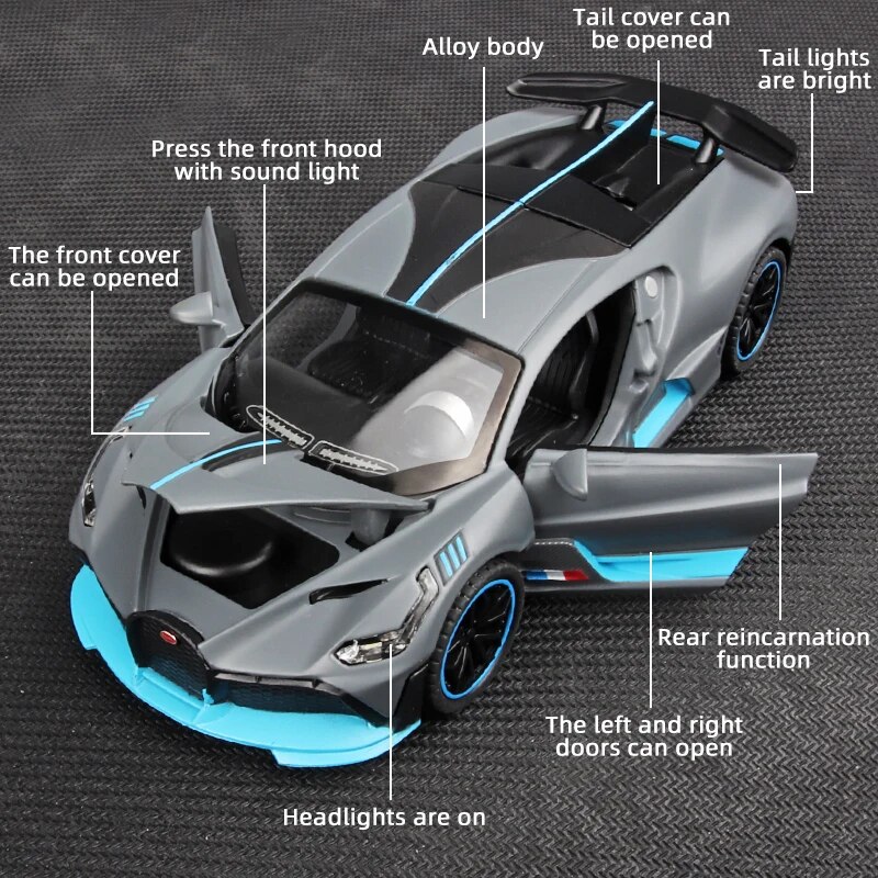 Model voor Bugatti Metalen Voertuig Racing Legering Model Auto Miniatuur Diecast 1:32