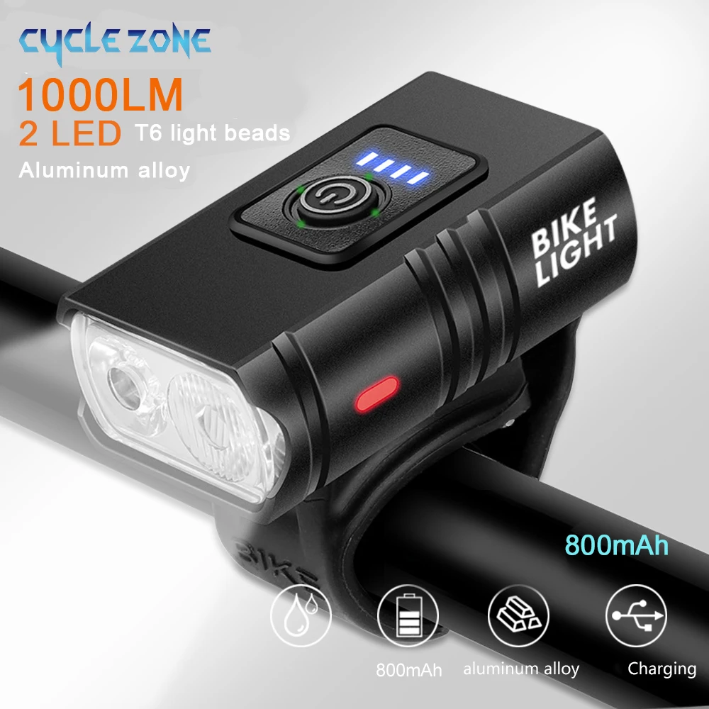 T6 LED Luce anteriore per bici Faro per bicicletta Ricaricabile Luminoso MTB Lampada frontale per bici da strada Torcia per ciclismo a LED per la guida notturna