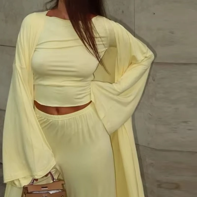 Cárdigan largo informal para mujer, Top de manga larga, pantalones de cintura alta, conjunto de moda, novedad de verano 2025