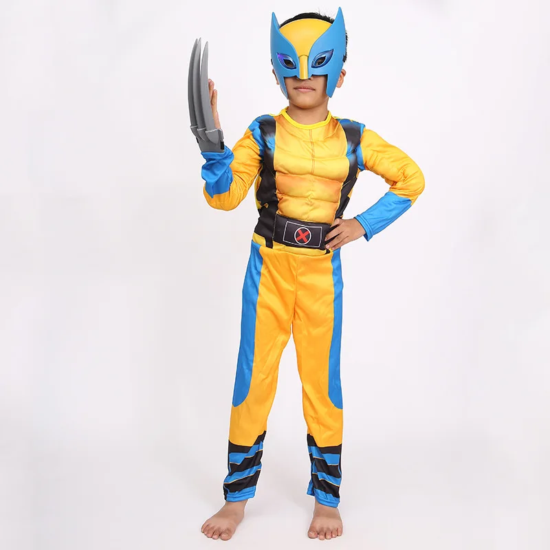 Chłopcy Wolverine przebranie na karnawał wilk pazury maska na Halloween występ na scenie kombinezon mięśniowy dziewczęce świąteczne stroje fantasy