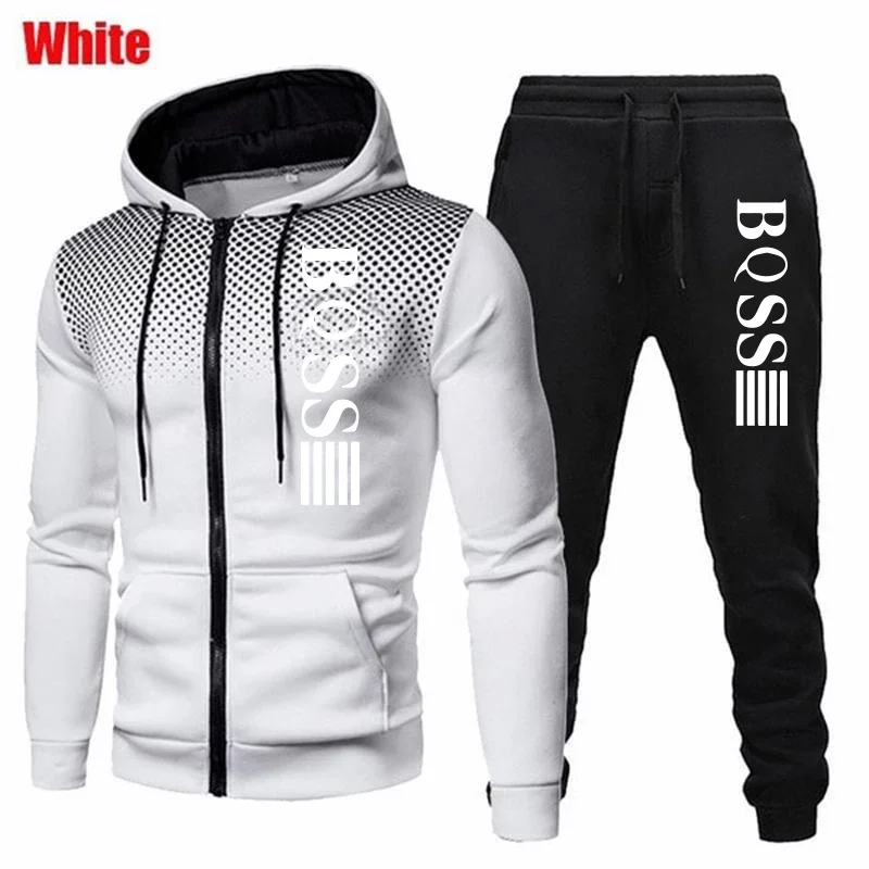 Mens Tracksuits Casual Sweatpants Printing Zipper Hooded Sweatshirt   fashion Versatile Coat Outdoors Jogging Sports Clothing