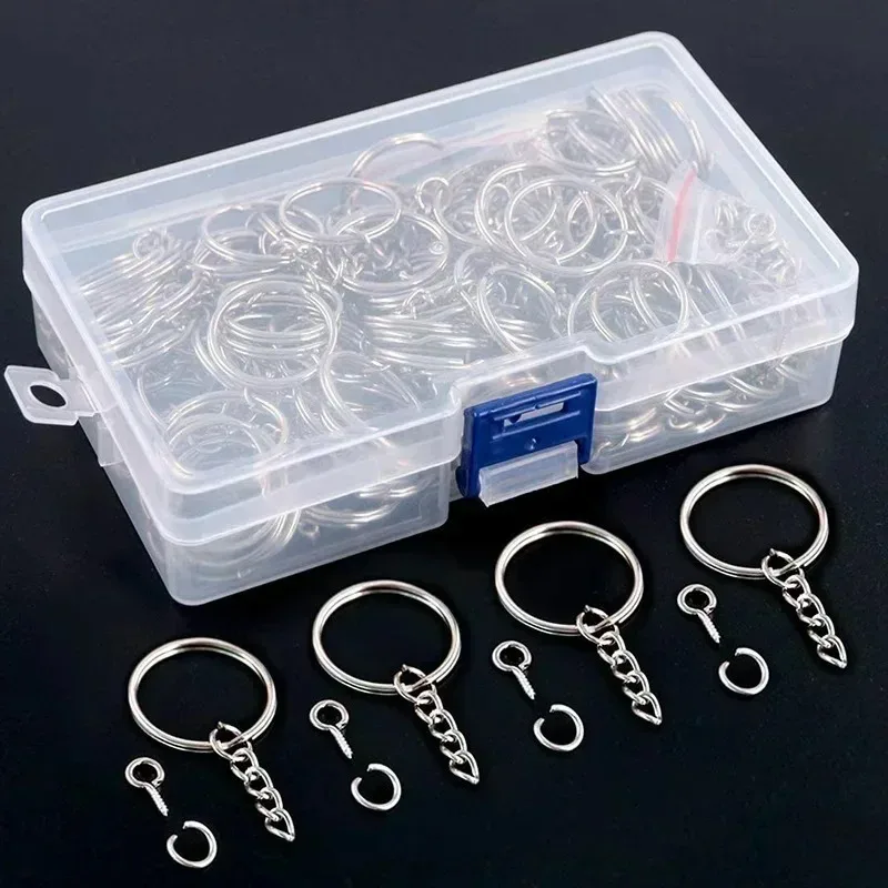 50/500pcs Silver Plated Metal Blank Keyring Keychain Split Key Rings with Chain Climbing Buckles Carabiner Keychain Accessories