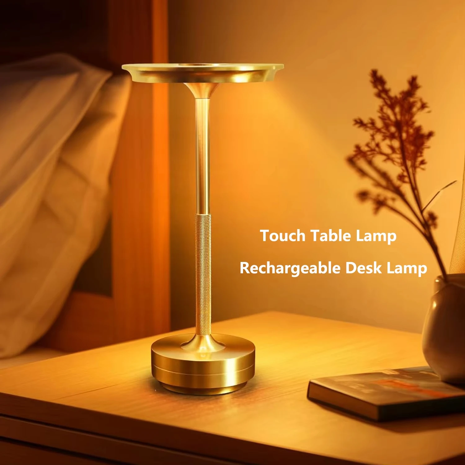 Lampada decorativa semplice in lega di alluminio Luce notturna a LED Atmosfera dimmerabile infinitamente Lampada da scrivania touch ricaricabile portatile retrò
