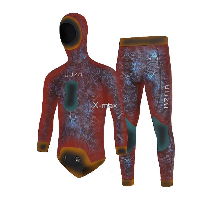 Traje de neopreno de 5mm de camuflaje de manga larga con capucha de fisión 2 piezas de neopreno sumergible hombres mantener caliente traje de buceo