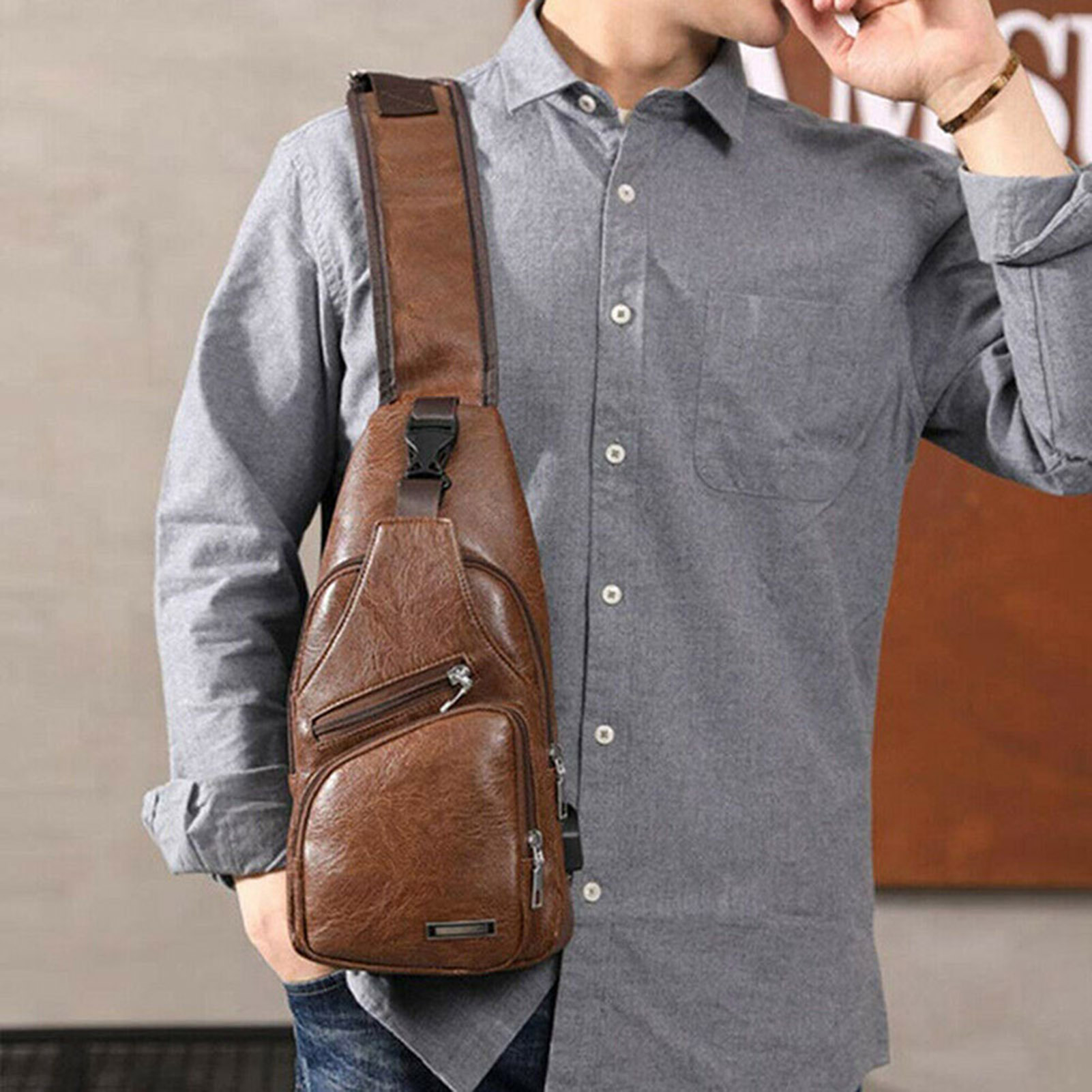 Herren Anti-Diebstahl Brusttasche Umhängetaschen mit USB-Ladeans chluss für Brillen Telefone Kreditkarte
