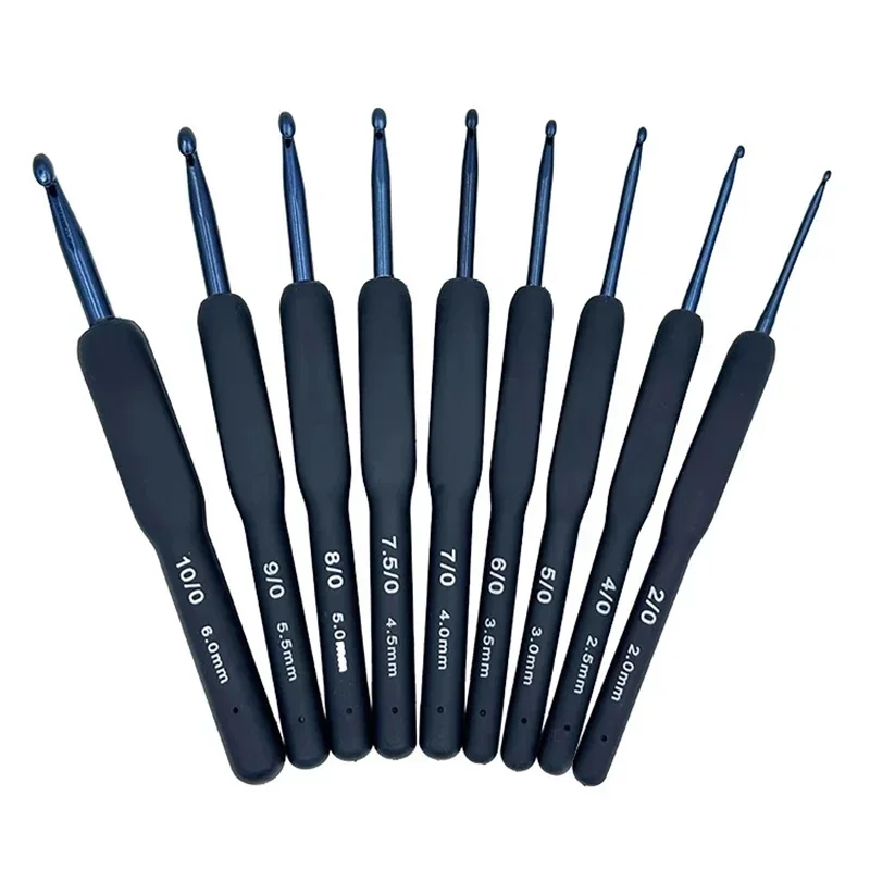 9 ชิ้น Blue Soft Handle ชุดถักโครเชต์ DIY เสื้อกันหนาวถักโครเชต์พร้อมชุดเครื่องมือซิลิโคนลื่นโครเชต์เย็บเครื่องมือ