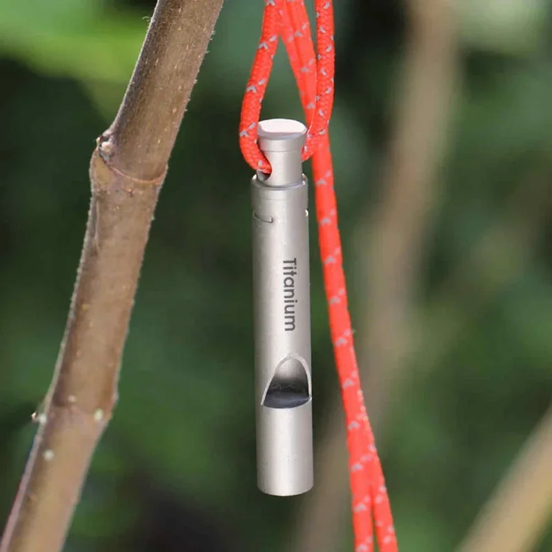 Ultralight Titanium Emergency Whistle with Cord Outdoor Survival Camping Whistle Hiking Exploring