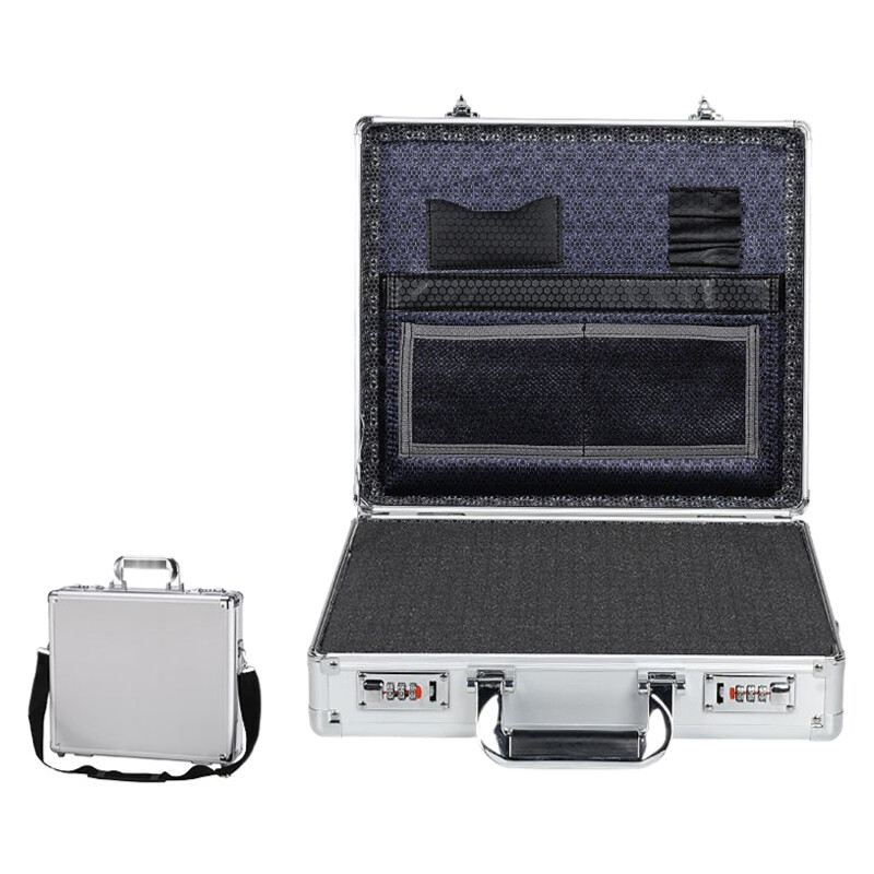Aluminum Frame Lockable Laptop Case - Portable Security Document Briefcase Strongbox With Password Lock for Computer Files