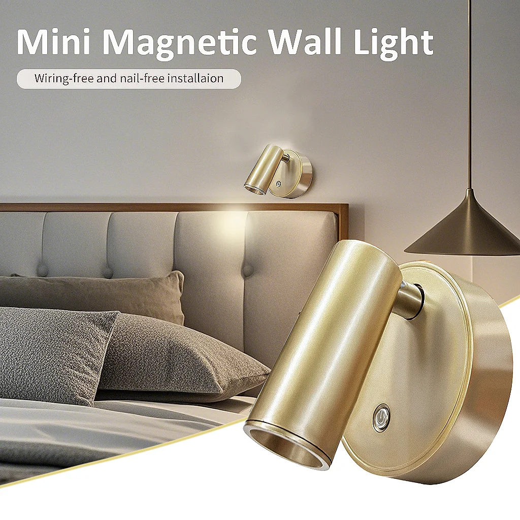 Mini faretto da comodino Tricolore semplice Premium Camera da letto Bagno Porta Illuminazione notturna Lampada da parete con attacco magnetico wireless