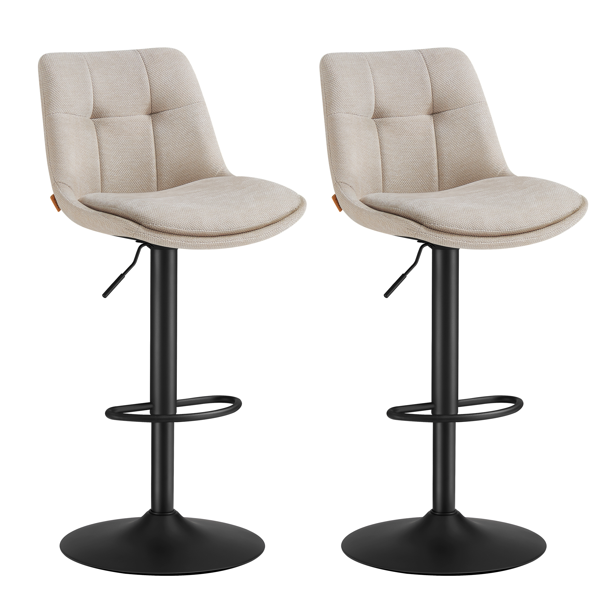 VASAGLE Juego de 2 Taburetes de Bar, Sillas Altas Giratorias Regulables en Altura, Sillas de Cocina con Respaldo y Reposapiés, Comedor, Mostrador, Acero, Marrón Camello