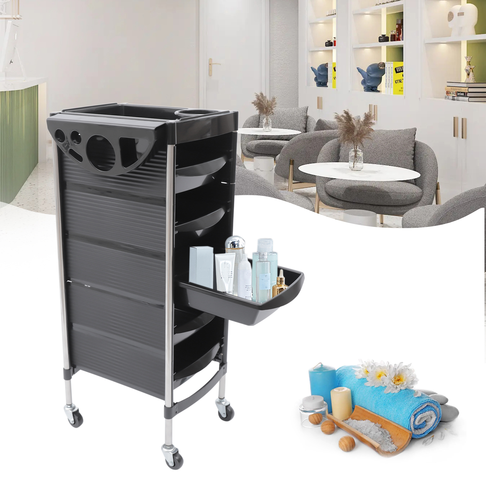 Chariot roulant pour salon de coiffure, station de coiffure SPA, chariot de service de barbier, support de rangement, 5 portes à proximité