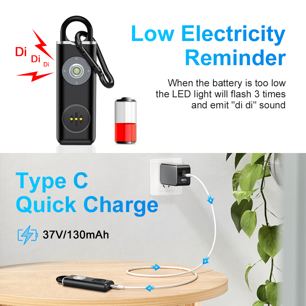 Siren Self Defense Personal Alarm for Women, Children, Elderly 130dB Loud Rechargeable Keychain Alarm with LED Strobe Light