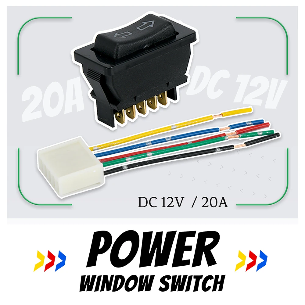 Interruptor Universal para ventanilla eléctrica de coche, interruptor de elevación de 5 pines, cc 12V, 20a, Color de luz azul/rojo y arnés