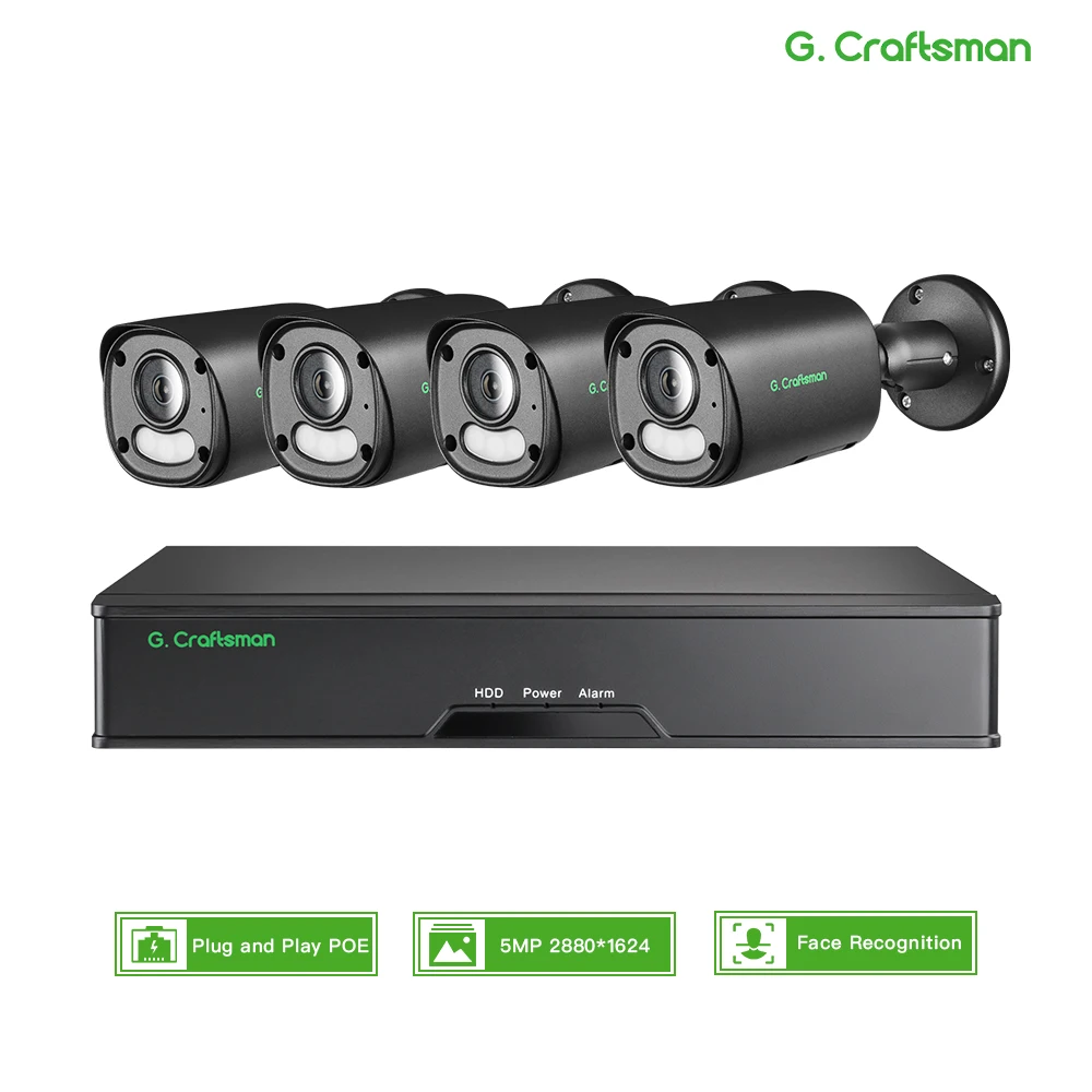 RU 4CH 5MP 25fps POE Kit Система распознавания лиц CCTV Безопасность Аудио наблюдение Видео HiEasy G.Craftsman
