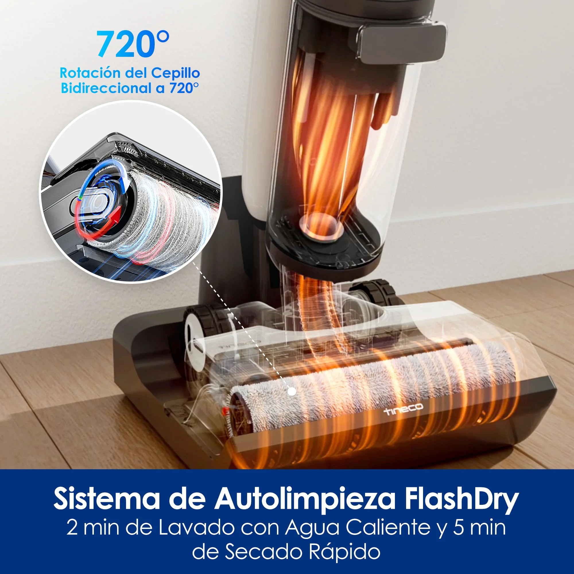 Tineco Floor One S7 FlashDry Aspiradora Inteligente Seco y Húmedo Sin Cable Funcionamiento Prolongado Suciedad Pegajosa Autolimpieza Secado Rápido Limpieza de Bordes Batería de Larga Duración