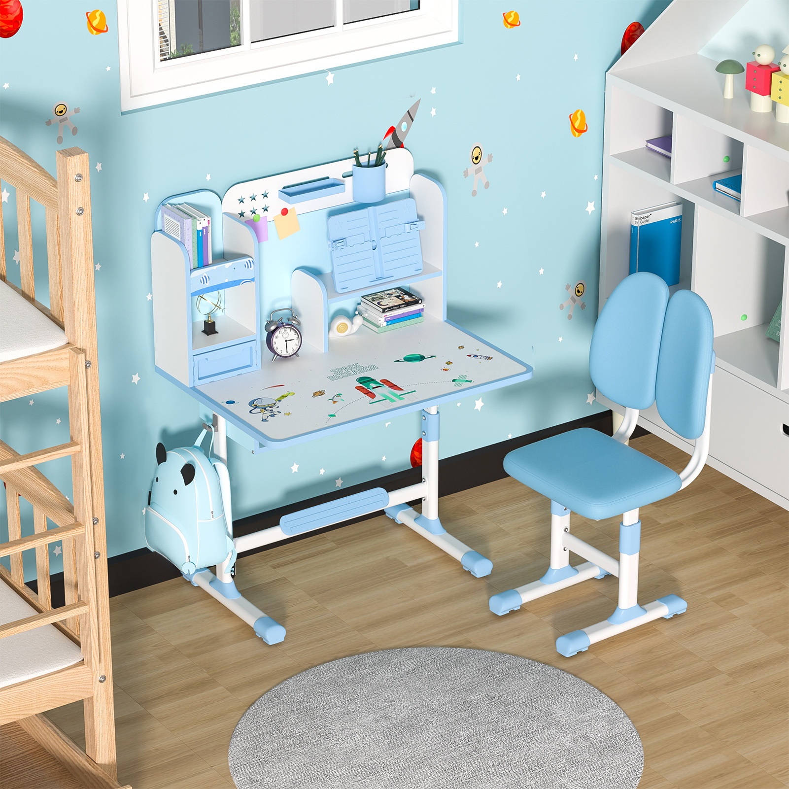 Children's study desk, elementary school students' writing homework desk, household simple children's desk chair, adjustable