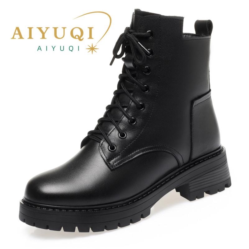 Botas AIYUQI de invierno para mujer, talla grande, dropshipping, botas de nieve antideslizantes para mujer, botines cálidos de cuero genuino para mujer