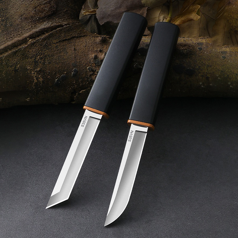 Cuchillo recto doble 2 en 1 de acero inoxidable, cuchillos de bolsillo afilados, herramientas de corte portátiles para supervivencia al aire libre, cuchillo de pesca