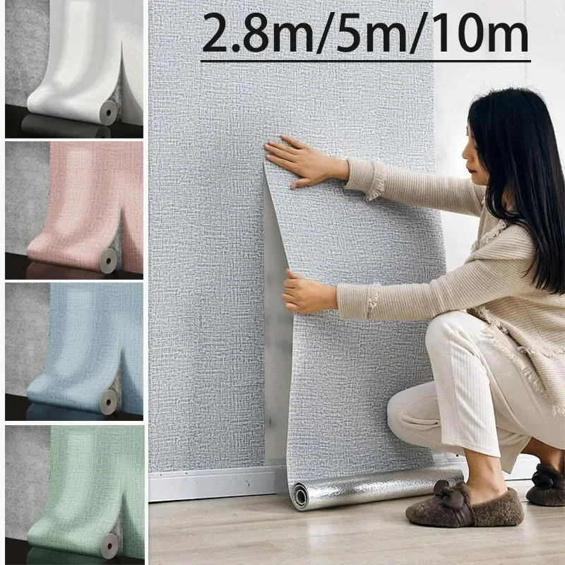 Rouleau de papier peint auto-adhésif imperméable en lin, 50cm, pour bricolage, adapté à la cuisine, chambre à coucher, salon, salle de bains