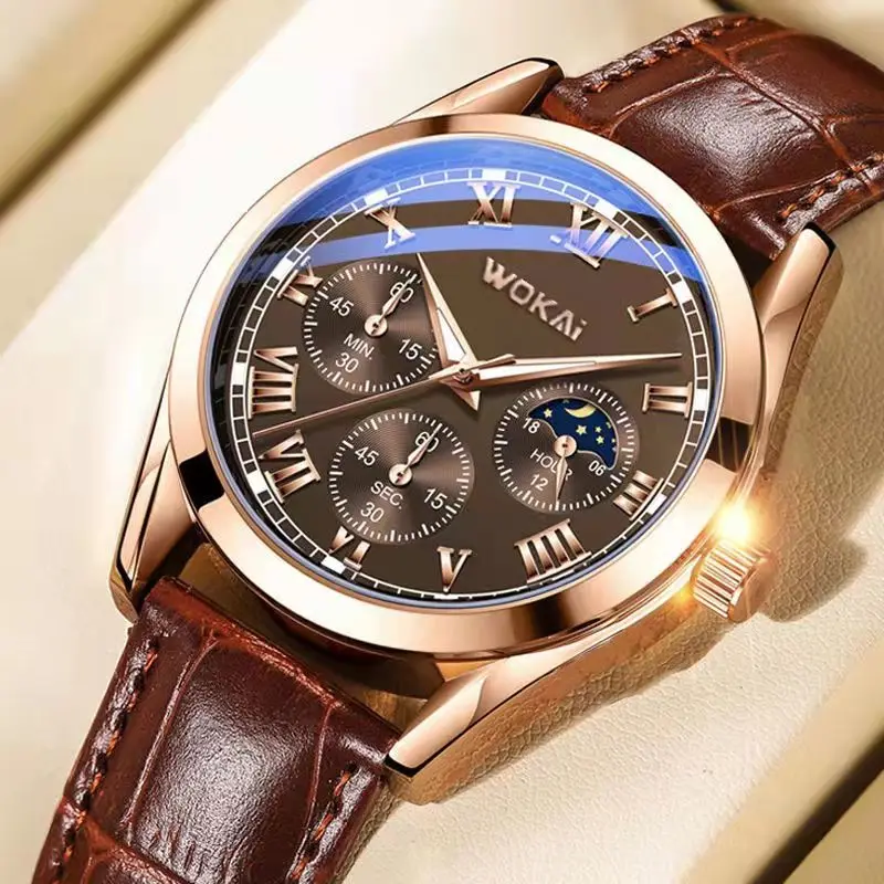 WOKAI, reloj de cuarzo clásico con cinturón luminoso informal a la moda para hombre de alta calidad, reloj retro deportivo resistente al agua para estudiantes de negocios para hombre