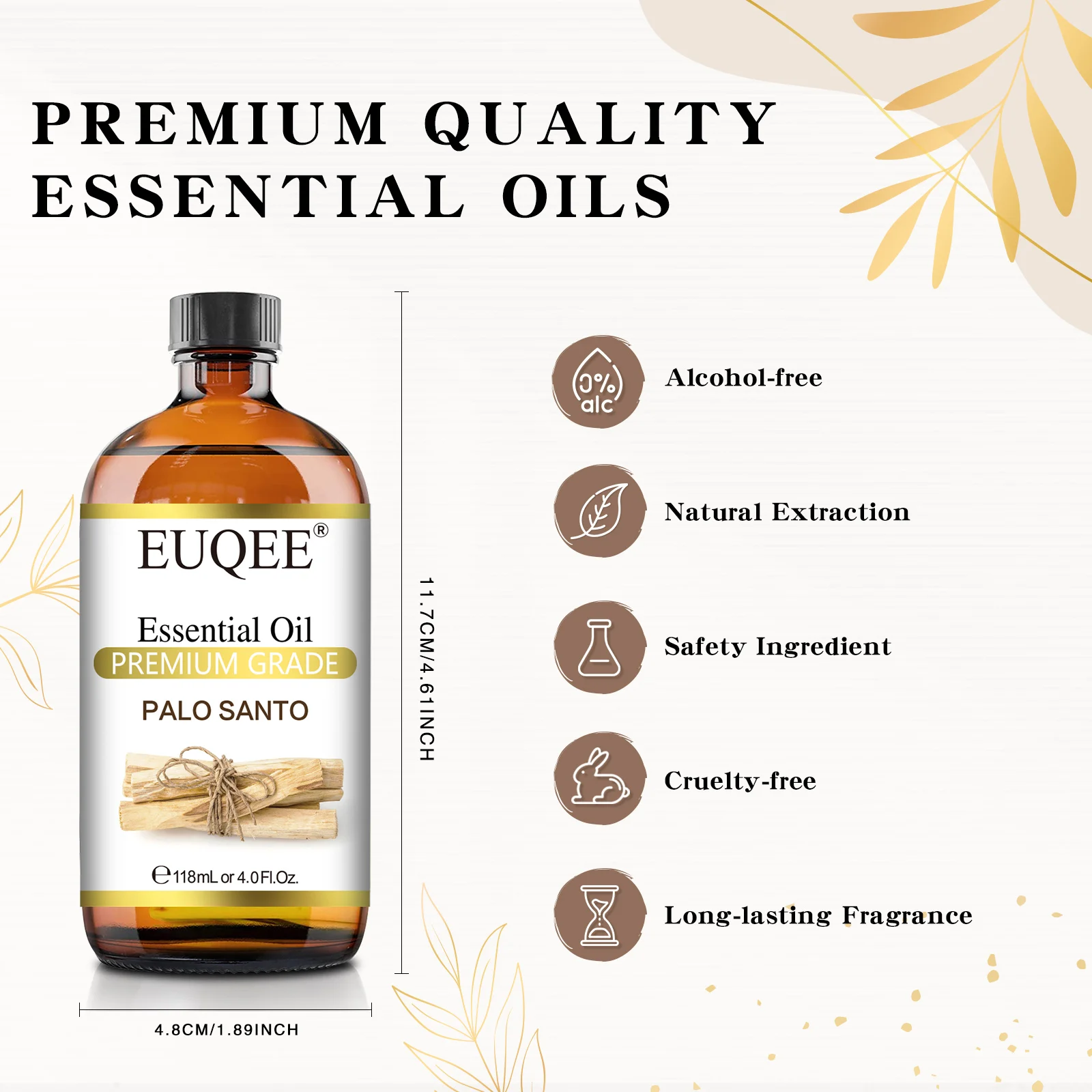 EUQEE 118ml Essential Oil Palo Santo Aromatherapy Essential Oils for Diffuser Soap Candle Making Air Freshener– with Dropper