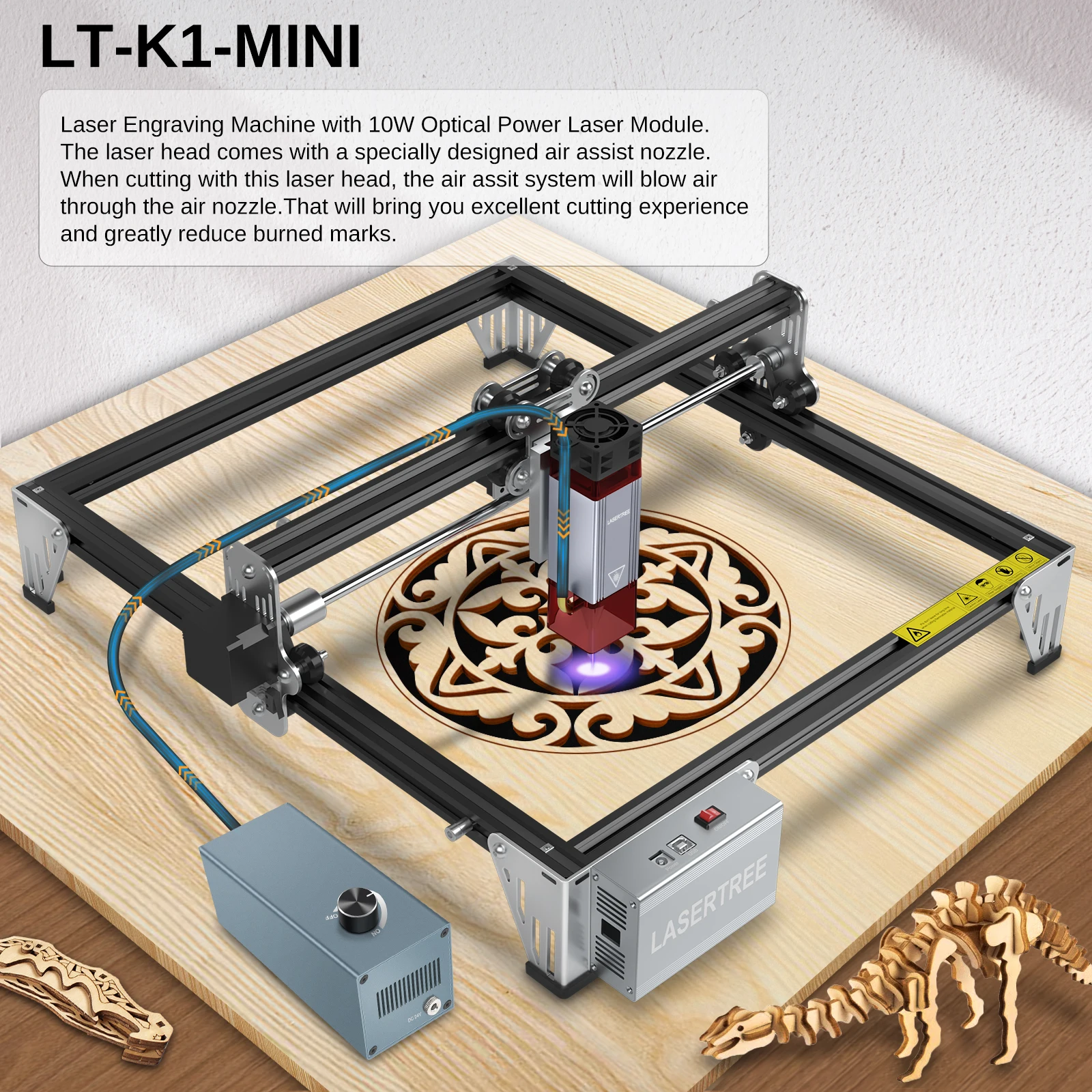 LASER TREE LT-K1 Mini Laser Engraving Machine with 10W Lase Head Laser Engraver Cut TTL Blue Light Laser Module Woodworking Tool